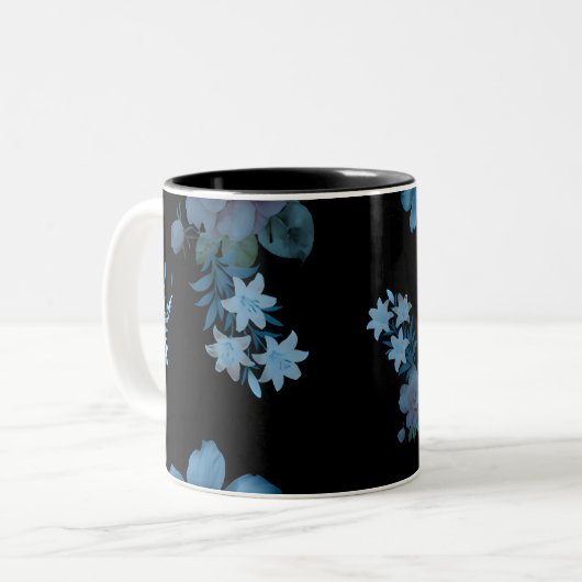 大人っぽいダークティール花柄 コーヒーマグ ツートーンマグカップ (正面左)