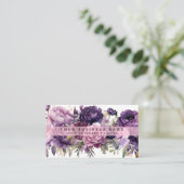 大人っぽいダークディープパープルの花のビジネスカード 名刺 (スタンド正面)