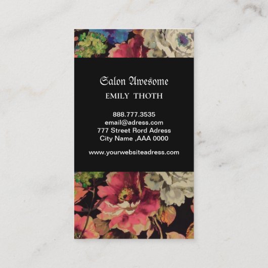 大人っぽいデザインのお花の 名刺 (裏面)