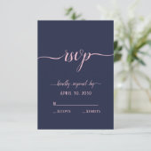 大人っぽいネイビーブルーの結婚式 出欠カード (スタンド正面)