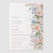 大人っぽいパステルカラーのバラの花 ブルー ホワイト フラワーの結婚式  ベラム紙招待状 (正面)