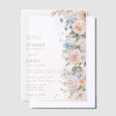 大人っぽいパステルカラーのバラの花 ブルー ホワイト フラワーの結婚式  ベラム紙招待状 (オフセット)