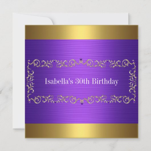 大人っぽいパープルとゴールドのジュエル誕生日イベント 招待状 (正面)