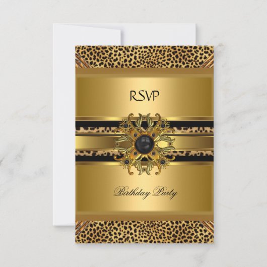 大人っぽいヒョウ柄 ゴールド ブラック RSVP 返信 (正面)