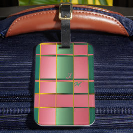 大人っぽいピンクとグリーンのカラーブロックモノグラム ラゲッジタグ