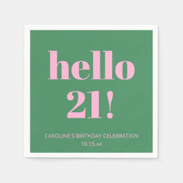 大人っぽいピンクとグリーンのモダンな21歳の誕生日デザイン スタンダードカクテルナプキン