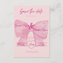 大人っぽいピンクのリボン付き"Save the Date" ウェディング