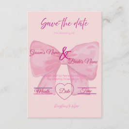 大人っぽいピンクのリボン付き"Save the Date" ウェディング 招待状