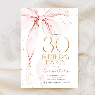 大人っぽいピンクのリボン 30歳の誕生日 招待状