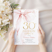 大人っぽいピンクのリボン 30歳の誕生日 招待状