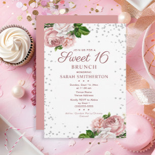 大人っぽいピンクのヴィンテージ フラワーSweet 16ブランチ 招待状