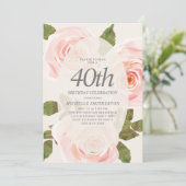 大人っぽいピンクの春の花 40歳の誕生日 招待状 (スタンド正面)