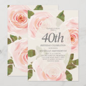 大人っぽいピンクの春の花 40歳の誕生日 招待状 (正面/裏面)