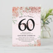 大人っぽいピンクの花とラメの60歳の誕生日パーティー 招待状 (スタンド正面)