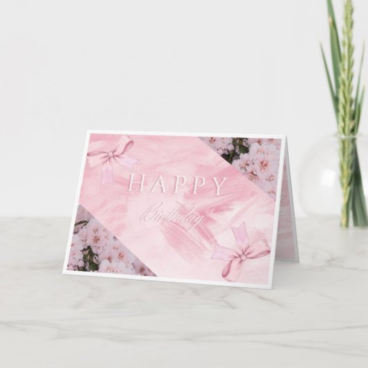 大人っぽいピンクの花の誕生日カード サンキューカード (正面)