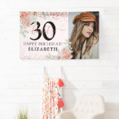 大人っぽいピンクの花の30歳の誕生日フォト 横断幕 (インサイチュ)