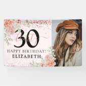 大人っぽいピンクの花の30歳の誕生日フォト 横断幕 (横)