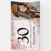 大人っぽいピンクの花の30歳の誕生日フォト 横断幕 (縦)