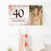 大人っぽいピンクの花の40歳の誕生日フォト 横断幕 (インサイチュ)
