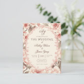 大人っぽいピンクの花柄の結婚式招待状ポストカード インビテーションポストカード (スタンド正面)