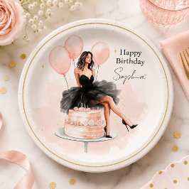 大人っぽいピンクの誕生日ガールパーティープレート ペーパープレート