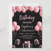 大人っぽいピンクの誕生日ディナー 招待状 (正面)