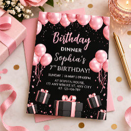 大人っぽいピンクの誕生日ディナー 招待状