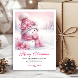 大人っぽいピンクの雪だるまの子供向けデジタルクリスマスカード シーズンカード