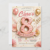 大人っぽいピンクゴールドの8歳の誕生日パーティー 招待状 (正面)