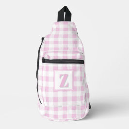大人っぽいピンクホワイトギンガムチェックのイニシャルカスタム スリングバッグ