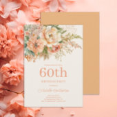 大人っぽいピーチクリームの花柄 60歳の誕生日 招待状