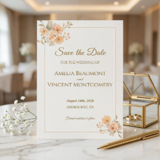 大人っぽいピーチフラワーの結婚式の事前お知らせ