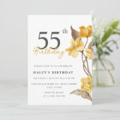 大人っぽいフラワーモチーフのシンプルなイエロー55歳の誕生日 招待状 (スタンド正面)