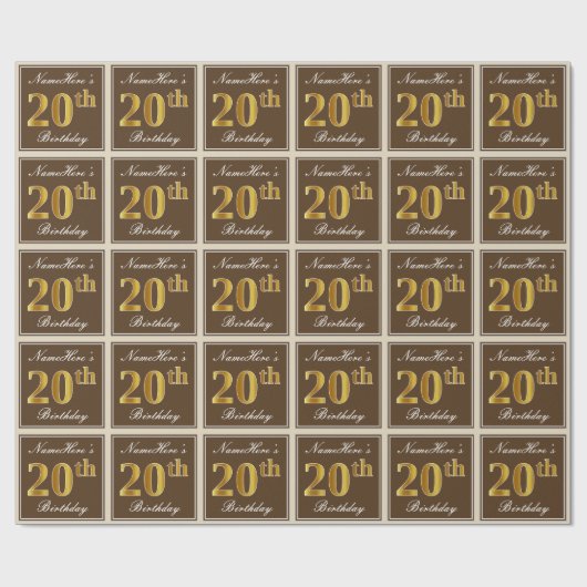 大人っぽいブラウンの20歳の誕生日+名前 ラッピングペーパー (フラット)