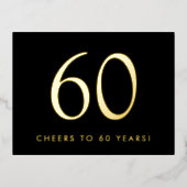 大人っぽいブラック×ゴールドの60歳の誕生日パーティー 箔招待状ポストカード (正面)