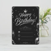 大人っぽいブラック×シルバーの誕生日招待状 招待状 (スタンド正面)