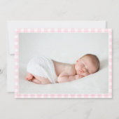 大人っぽいベビーピンクのギンガムチェック 2枚の写真入り 女の子の誕生 案内状 (裏面)