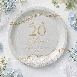 大人っぽいホワイトゴールド+アゲート 20歳の誕生日パーティー ペーパープレート