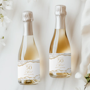 大人っぽいホワイトゴールド+瑪瑙 50歳の誕生日パーティーミニマム スパークリングワインラベル