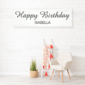 大人っぽいホワイト グレー Happy Birthday 横断幕 (インサイチュ)