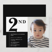 大人っぽいモダンなデザインの2歳の誕生日招待状 ブラック 招待状 (正面/裏面)
