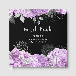 大人っぽいライラックとシルバーの花のスウィートシックスティーン ゲストブック