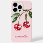 大人っぽいレッドチェリーの名前入りスクリプトフォント ピンク Case-Mate iPhoneケース (裏面)
