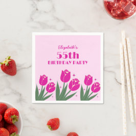 大人っぽいレトロチューリップの花 フラワーピンクの誕生日 スタンダードカクテルナプキン