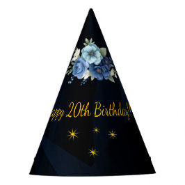 大人っぽいロイヤルブルーとゴールドの20歳の誕生日 パーティーハット