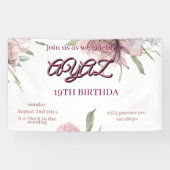 大人っぽい可愛いピンクの花柄の18歳の誕生日 横断幕 (横)