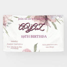 大人っぽい可愛いピンクの花柄の18歳の誕生日 横断幕