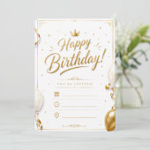 大人っぽい白とゴールドの誕生日招待状 | 高級感 招待状 (スタンド正面)