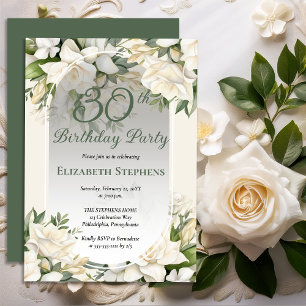 大人っぽい白クチナシの花のモチーフの30歳の誕生日パーティー 招待状