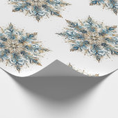 大人っぽい白+金+青のクリスマス包装 ラッピングペーパー (角)